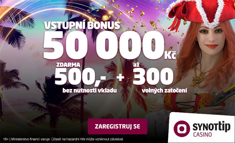 Bonus za registraci 500,- zdarma a 300 free spinů u SYNOT TIPu