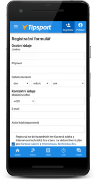 Registrace u casina Tipsport online z mobilu