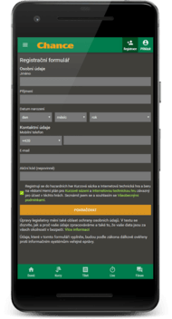 Registrační formulář u Chance Vegas