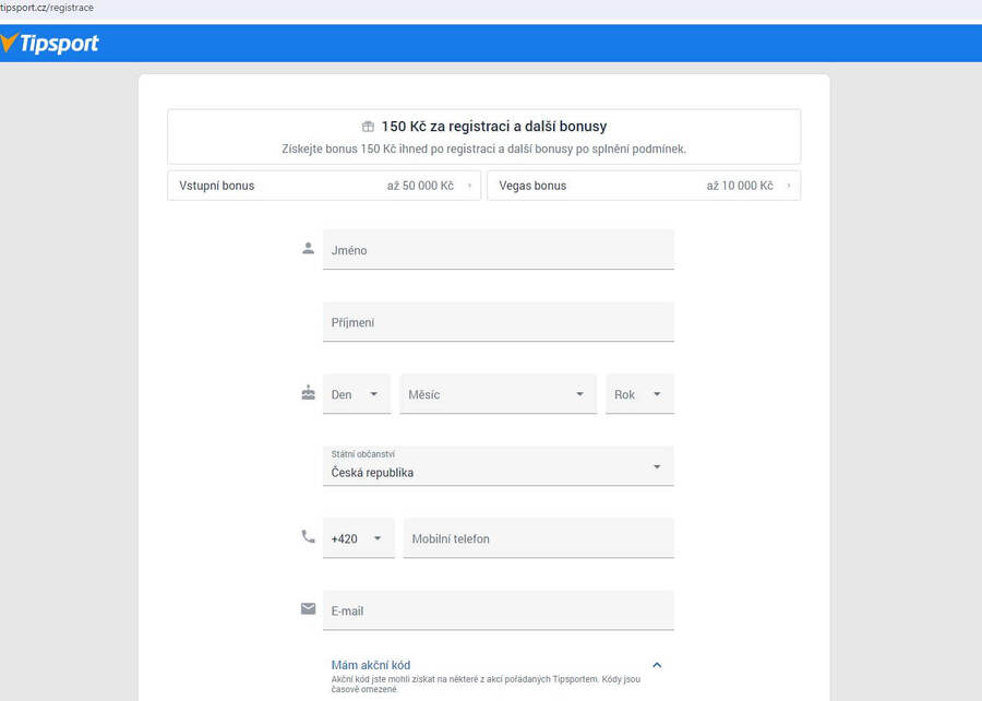 Tipsport registrace online