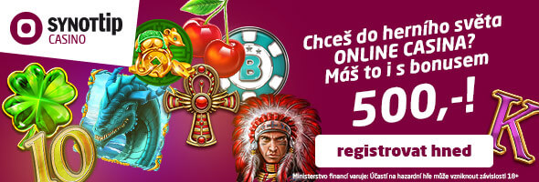 500,- bonus v online casinu SYNOT TIP