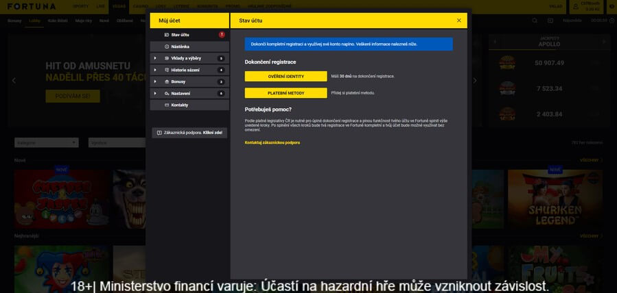 Ověření limitů a totožnosti na Fortuna Pokeru
