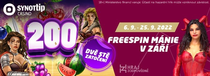 Freespin Mánie u SYNOT TIP pokračuje. Nabídne až 200 free spinů