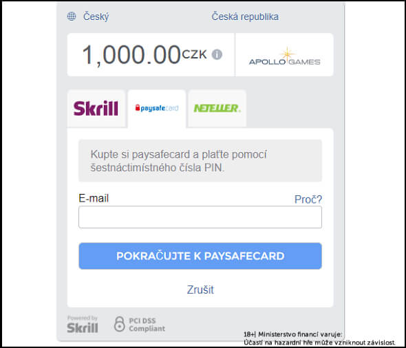 Platební brána Skrill / Paysafecard