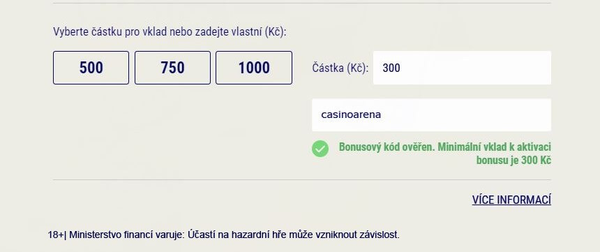 Sazka promo kód CASINOARENA