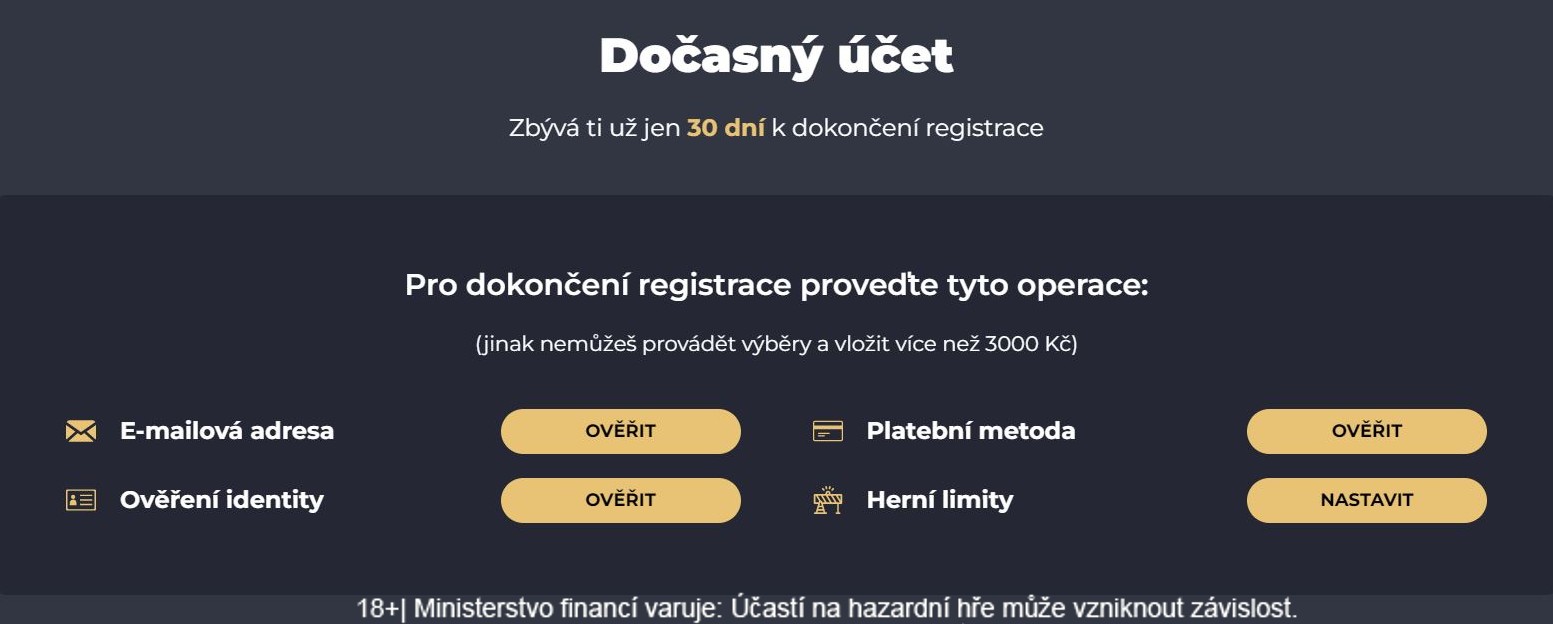 Dokončení registrace u Grandwin online casina CZ