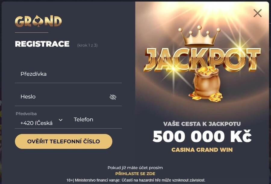 Grandwin registrace – přihlašovací údaje