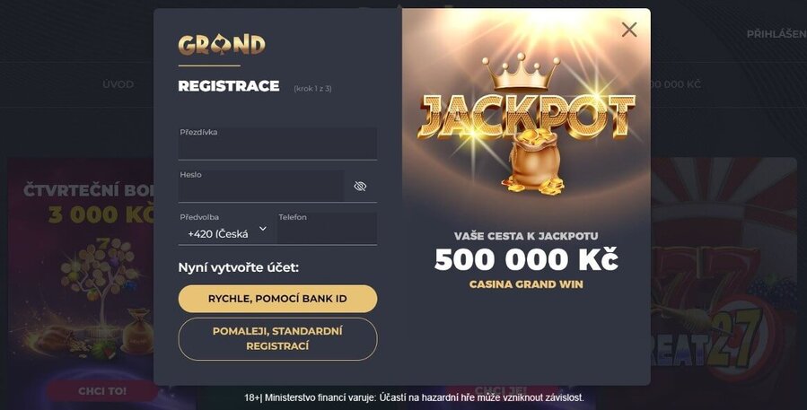 Grandwin registrace – přes bankovní identitu, nebo standardně