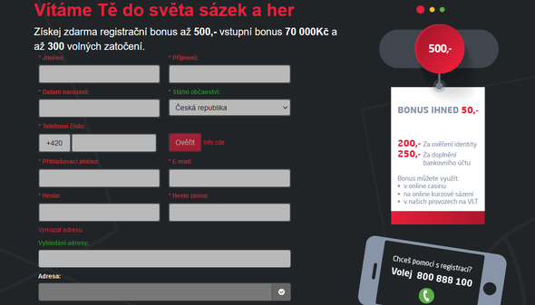 SYNOT TIP registrace – online formulář