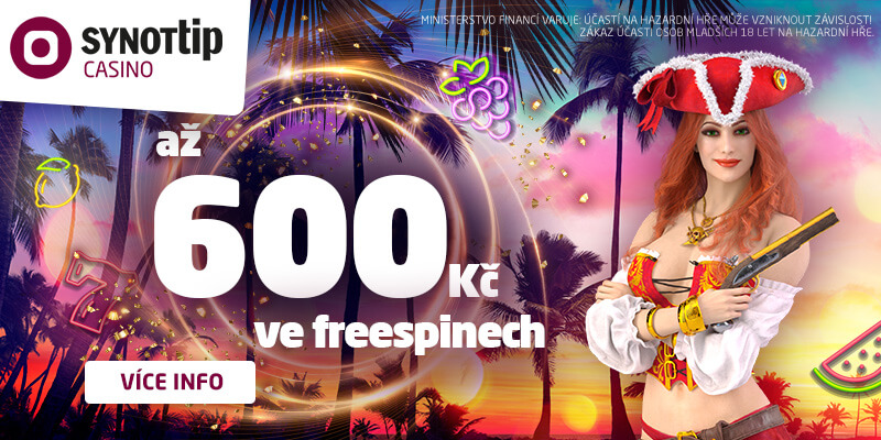 SYNOT TIP pirátka přináší bonus až 600 Kč ve free spinech