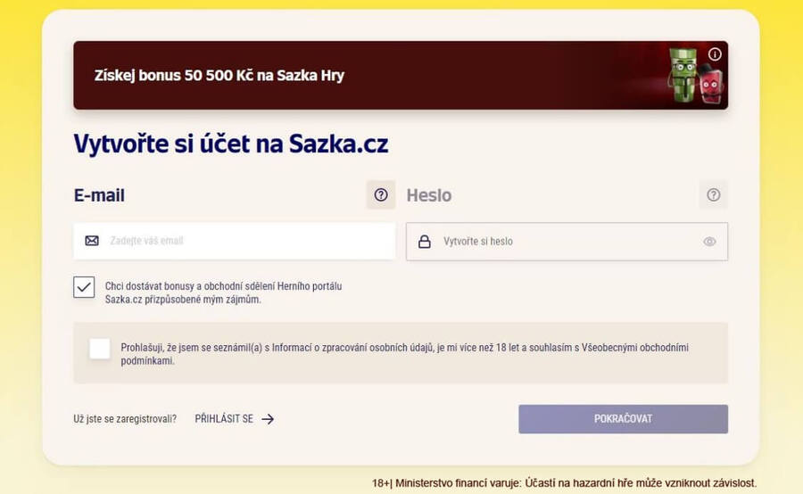 Sazka Hry registrace – vyplnění e-mailu