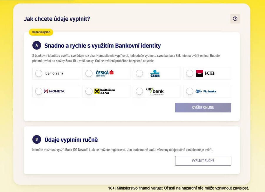 Sazka Hry registrace – bankovní identita