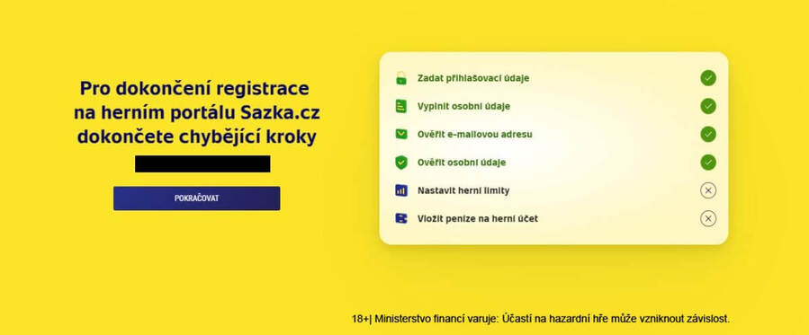 Sazka Hry registrace – ověření e-mailové adresy