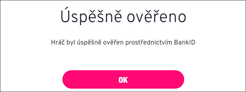 Apollo Games casino: potvrzení úspěšného ověření hráčovy identity